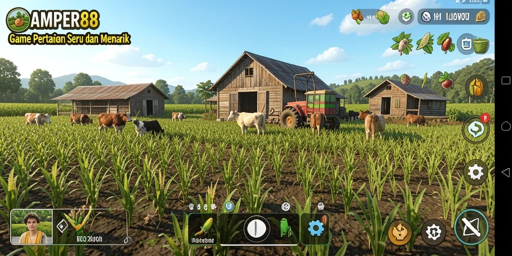 Screenshot gameplay AMPER88 menampilkan proses berkebun yang seru.