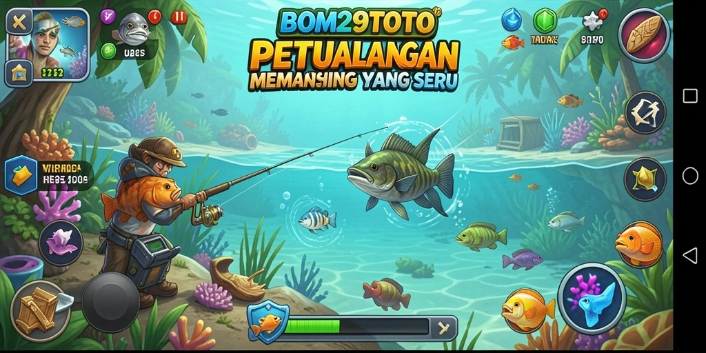 Screenshot gameplay BOM29TOTO menunjukkan pengalaman memancing yang realistis dan menarik.