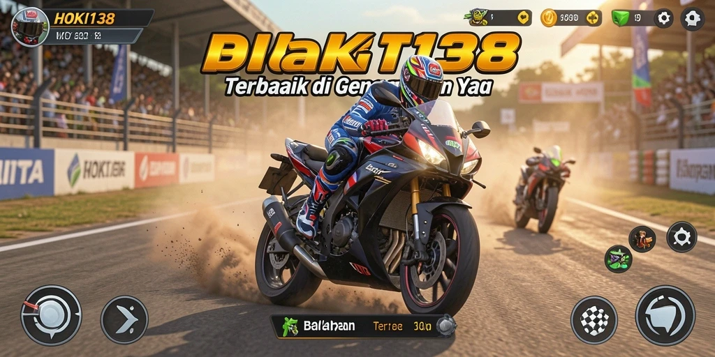 Screenshot gameplay HOKI138 menampilkan balapan motor yang mendebarkan.