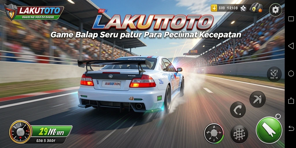 Screenshot gameplay LAKUTOTO menunjukkan momen balapan yang mendebarkan.