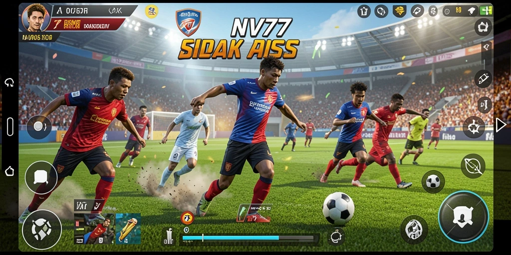 Tampilan aksi permainan sepak bola dalam NV77 dengan grafis menawan.