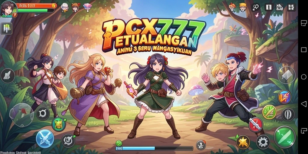Screenshot utama PCX777 menampilkan pertarungan epik di dunia anime.