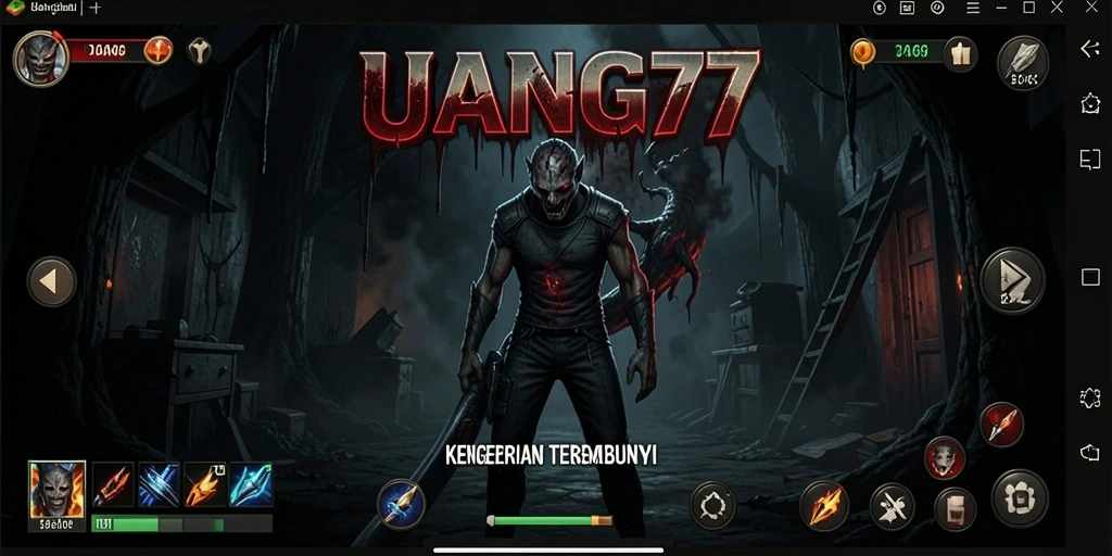Screenshot utama UANG77 menampilkan gameplay menyeramkan dengan efek visual yang mengesankan.