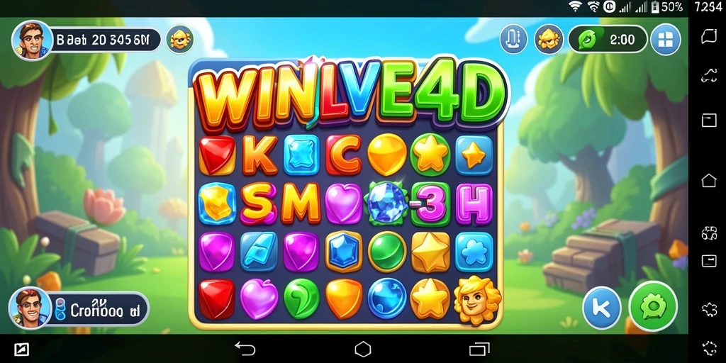 Tampilan menarik gameplay WINLIVE4D dalam Match-3 yang berwarna-warni.